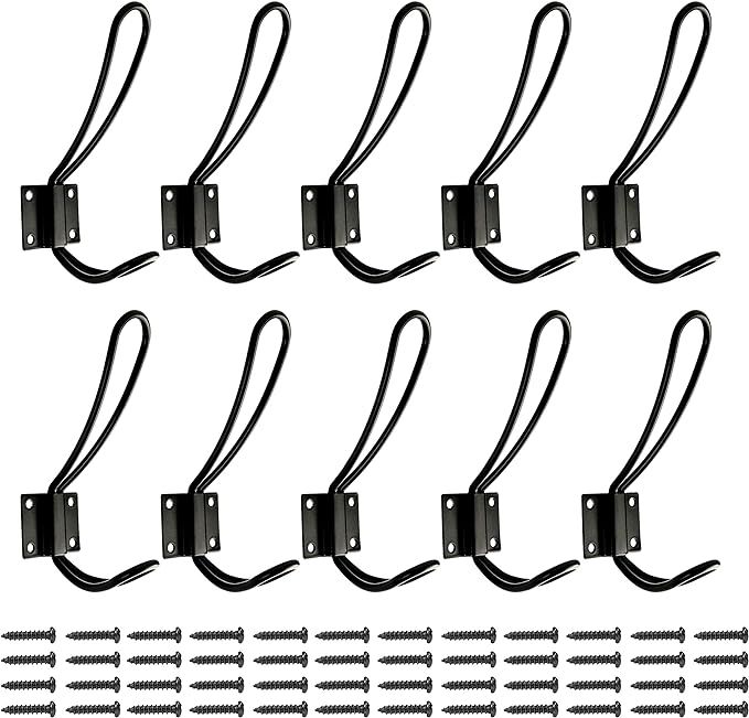 Rustic Entryway Hooks | 5 Pack of Black Wall Mounted Vintage Double Coat Hangers with Large Metal... | Amazon (US)