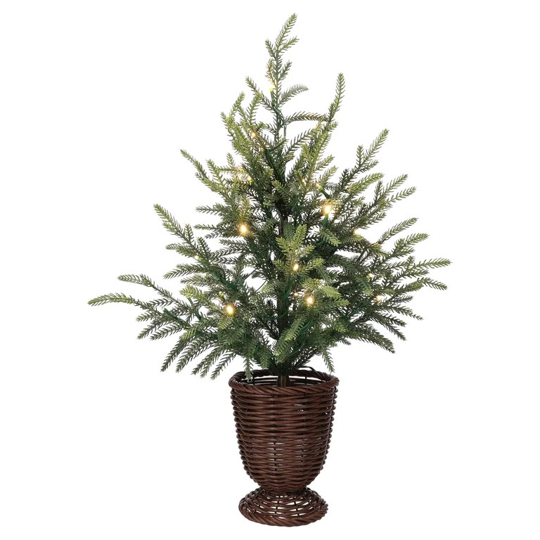 My Texas House 2' Small Pre-Lit Norfolk Pine Green Artificial Christmas Tree with 30 Warm White T... | Walmart (US)