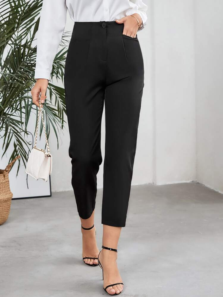 High Waist Slant Pockets Tailored Pants | SHEIN