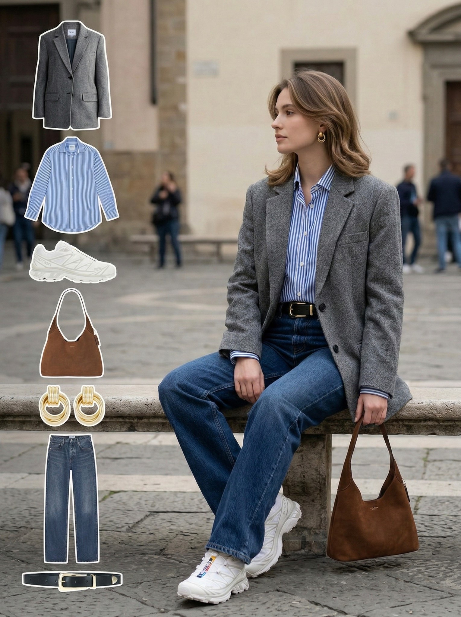 ✨ Tailored Grey & Classic Denim ✨

A refined everyday look grounded in cool tailored neutrals and timeless denim. The structured grey blazer instantly sharpens the silhouette, layered over a crisp blue striped shirt that adds fresh contrast and subtle Parisian polish.

Mid wash straight leg jeans create a relaxed yet clean foundation that balances the tailored upper half. White trainers keep the outfit modern and comfortable for city days, while the warm suede shoulder bag introduces a soft tonal contrast. Gold hoops complete the look with understated shine.

🤍 Style Notes:
• Grey tailored blazer for structure and polish  
• Blue striped shirt for crisp, classic contrast  
• Mid wash straight leg jeans for relaxed balance  
• White trainers for modern everyday ease  
• Brown suede shoulder bag for warm texture  
• Gold hoop earrings for timeless accent  

Everything linked and ready to shop ✨

#LTKootd #LTKSeasonal #LTKChic

#LTKgrwm #LTKootd #LTKWorkwear

#LTKgrwm #LTKootd #LTKWorkwear
