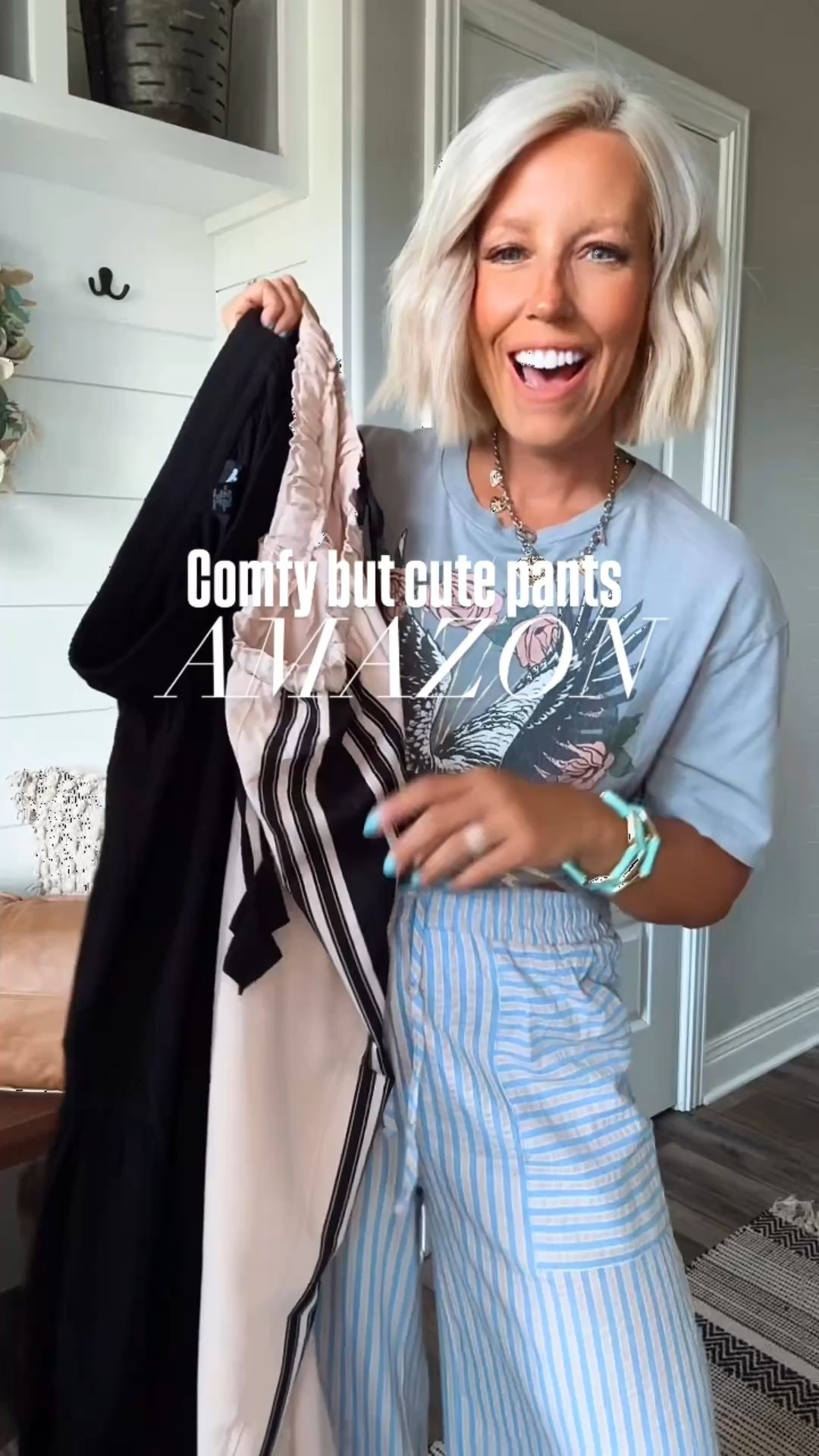 I think we can all agree we love a good pair of comfy pants and especially if they are this cute!!!!!
⬇️⬇️⬇️
Track pants and black pants size medium.
Striped pants size small.
Tees size medium
Vest size small

#LTKFindsUnder50 #LTKStyleTip #LTKSaleAlert