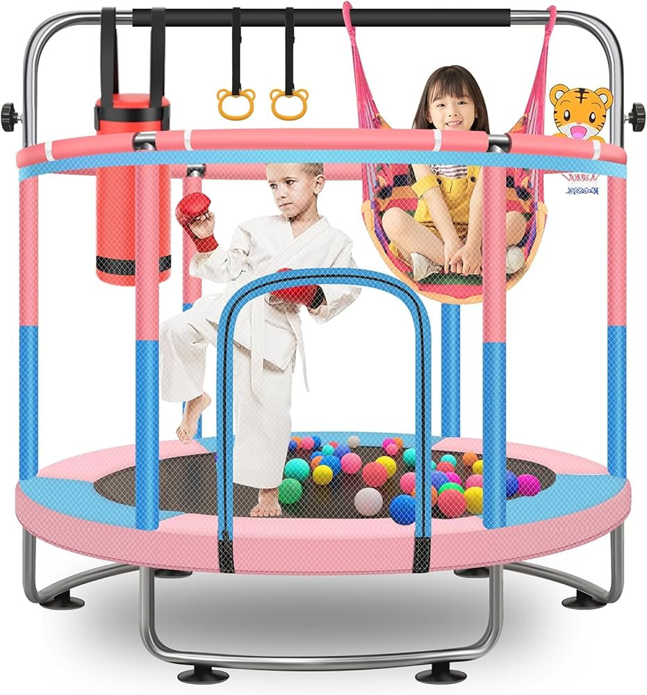 60" Toddler Trampoline for Kids, 5FT Adjustable Trampoline Indoor Outdoor with Enclosur Net, Mini... | Amazon (US)