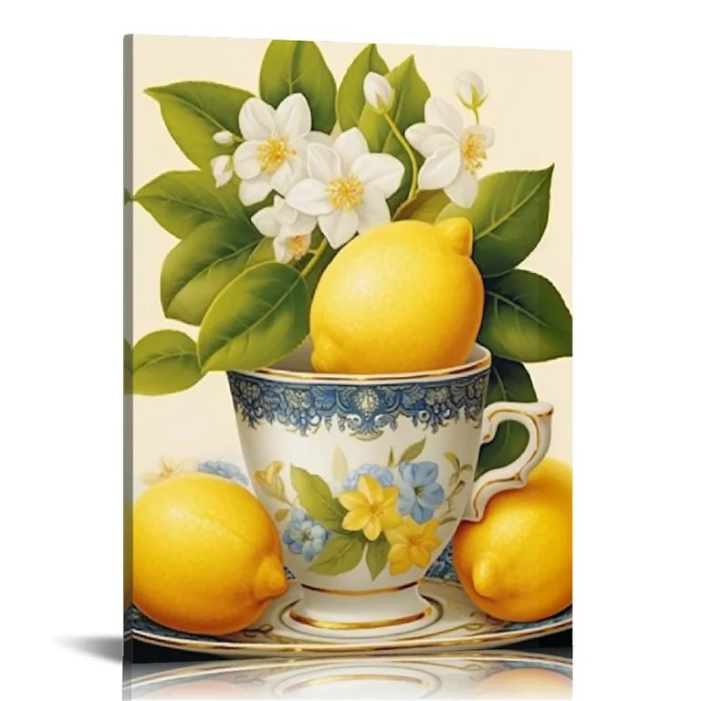 ERAPDAUR  Lemon Canvas Wall Art Farmhouse Kitchen Decor Yellow Lemon with Flower Pictures Prints ... | Walmart (US)