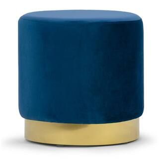 Anna Blue Velvet with Golden Accent Base Medium Size Round Footstool Ottoman | The Home Depot