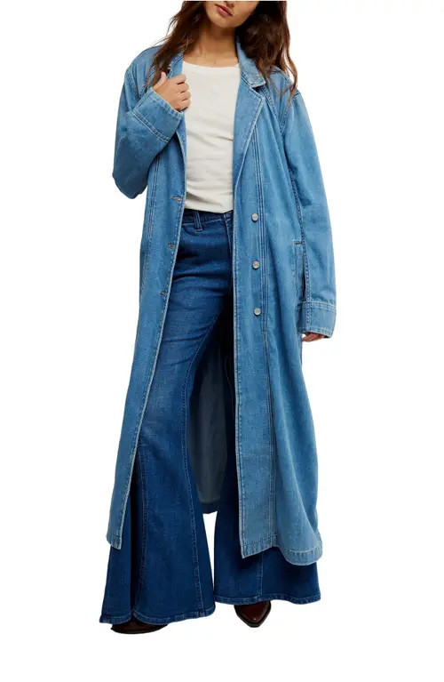 Free People Monique Longline Denim Duster in Sunlight Blue at Nordstrom, Size Small | Nordstrom