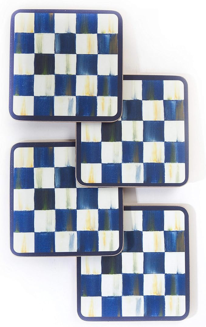 MacKenzie-Childs Drink Coasters, Bar Set and Housewarming Gift, Royal Check, Square, Set of 4 | Amazon (US)