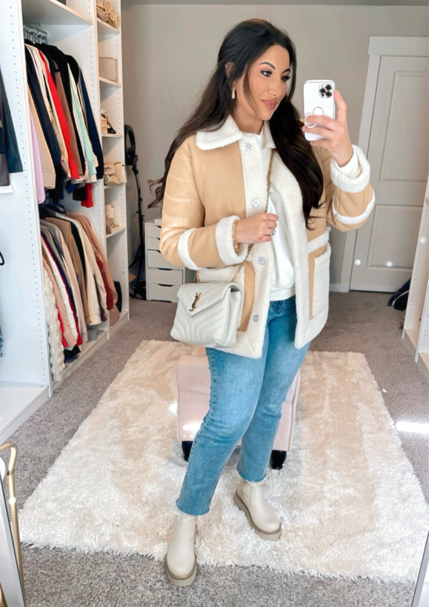 Coziest spring/winter faux shearling leather jacket 🤍 the nude/white combo I’m wearing is is completely sold out online but the black/white is available 

#LTKsalealert #LTKstyletip #LTKFind