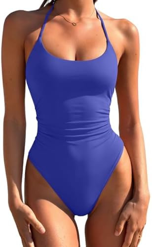 Women's One Piece Swimsuits Sexy Halter High Cut Slimming Bathing Suit Tummy Control Swimsuit | Amazon (US)