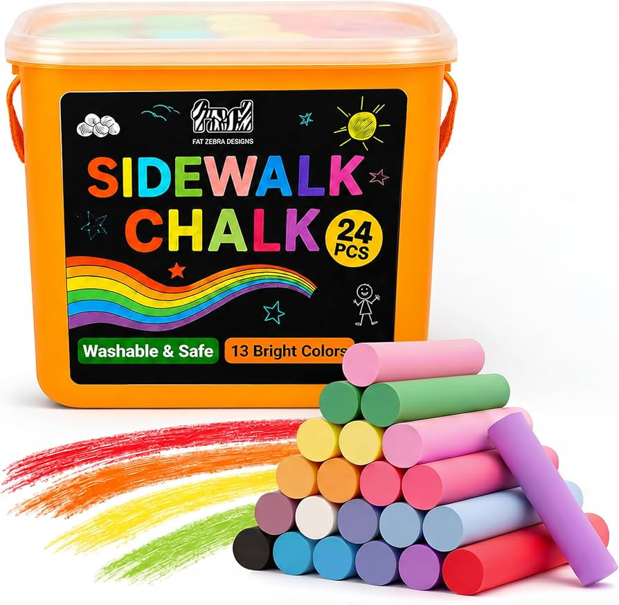 24 PCS Sidewalk Chalk for Kids - 13 Colors Bucket - Non-Toxic Washable Jumbo Chalks - Bulk Colore... | Amazon (US)