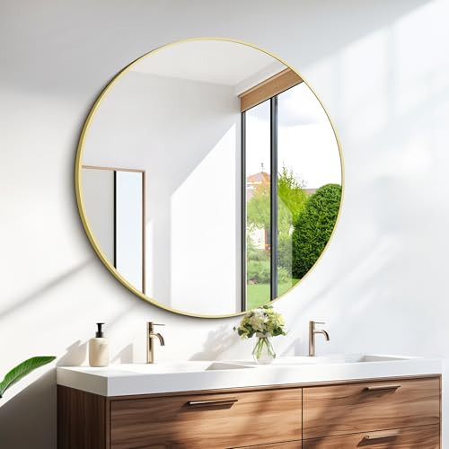 KOCUUY 39" Large Gold Round Mirror, Oversized Wall Mounted Bathroom Metal Framed Circle Mirror, Modern Vanity Circular Mirrors for Wall, Over Sink, Living Room, Bedroom Decor | Amazon (US)