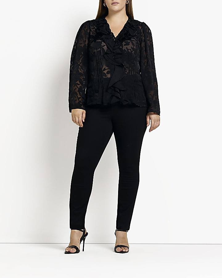 Plus black floral frill blouse | River Island (UK & IE)