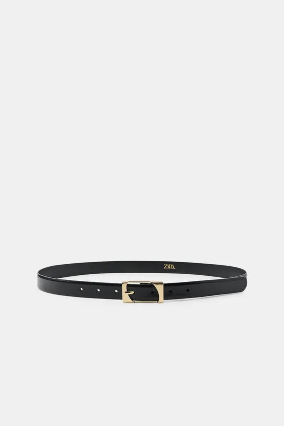 100% LEATHER RECTANGULAR BUCKLE BELT | Zara US