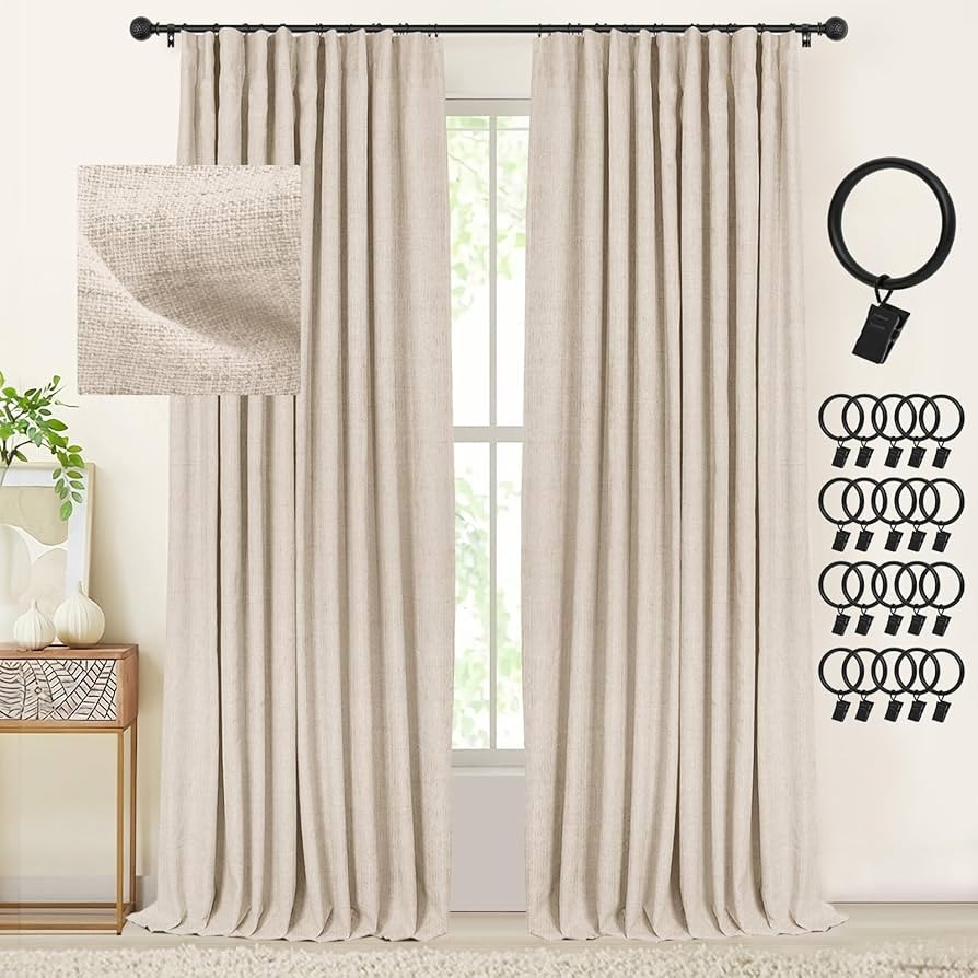 INOVADAY 100% Blackout Curtains for Bedroom 84 Inches Long, Clip Rings/Rod Pocket Linen Black Out... | Amazon (US)