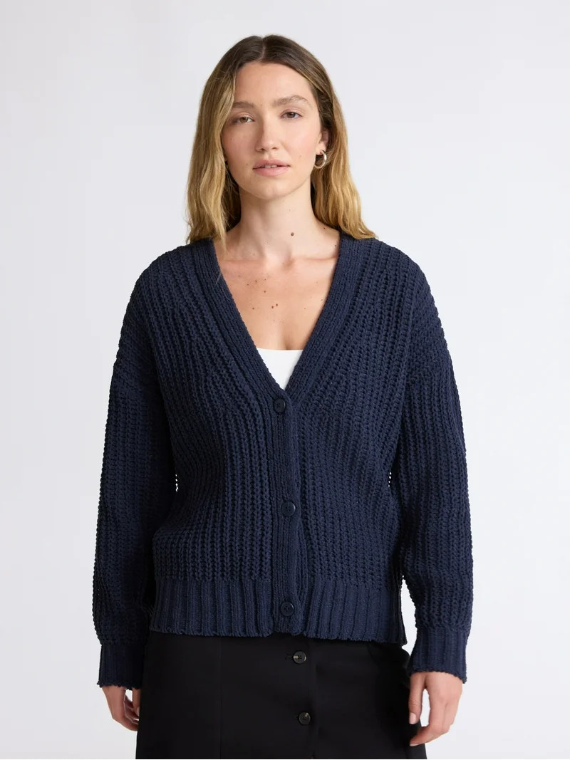 Scoop Women's Oversized Ribbed Cardigan Sweater, Midweight, Sizes XS-XXL | Walmart (US)