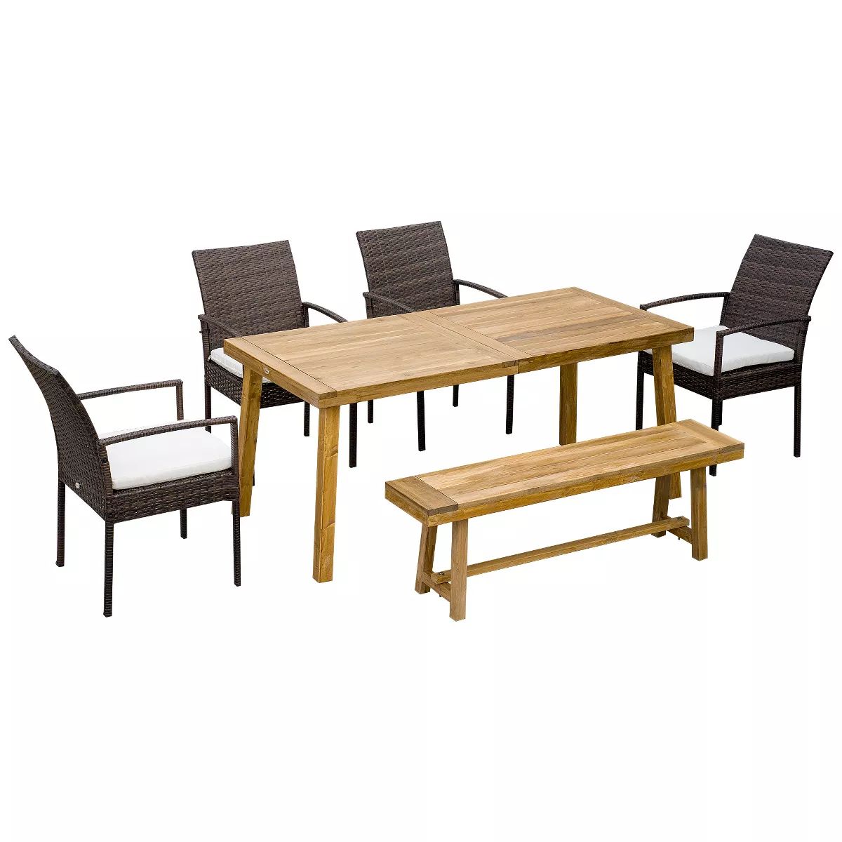 Outsunny Outdoor Dining Set for 6, Patio Dining Furniture Set with PE Wicker Chairs, Armrests, Wo... | Target