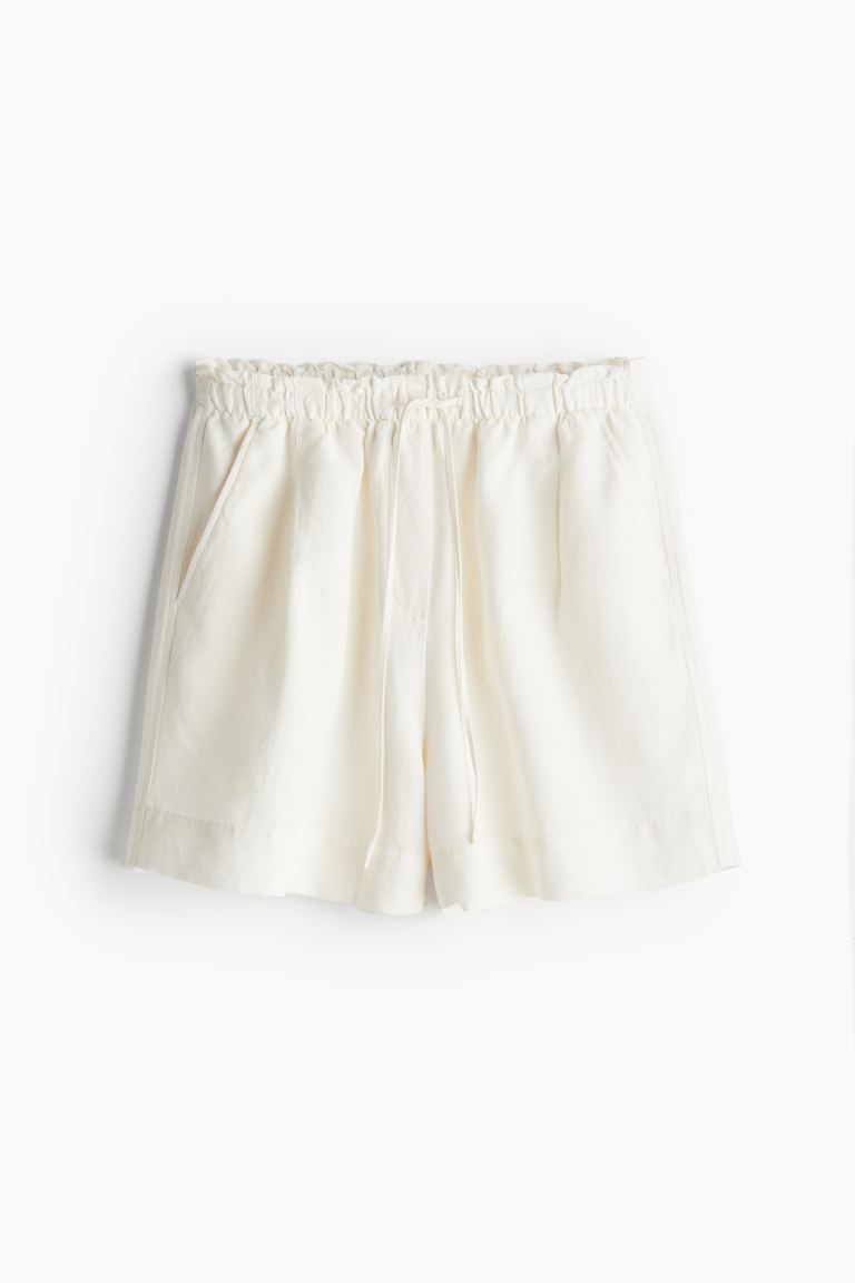 Linen-blend pull-on shorts - High waist - Short - Beige - Ladies | H&M GB | H&M (UK, MY, IN, SG, PH, TW, HK)