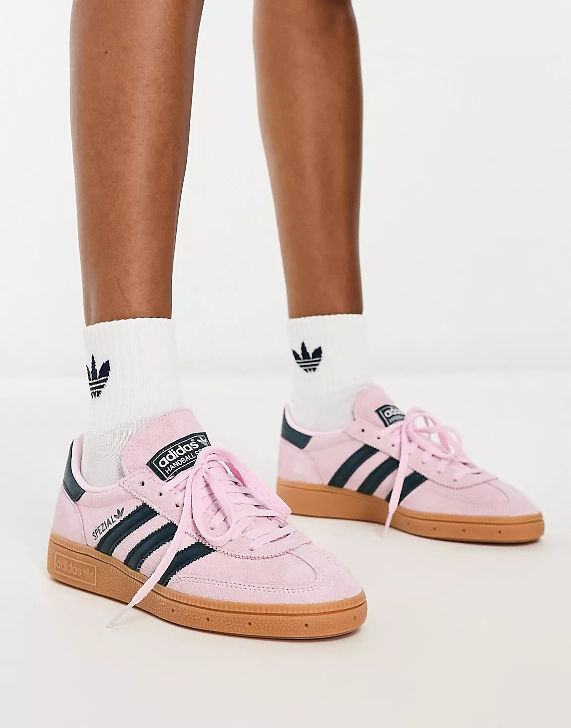 adidas Originals Handball Spezial gum sole trainers in pink and navy | ASOS | ASOS (Global)