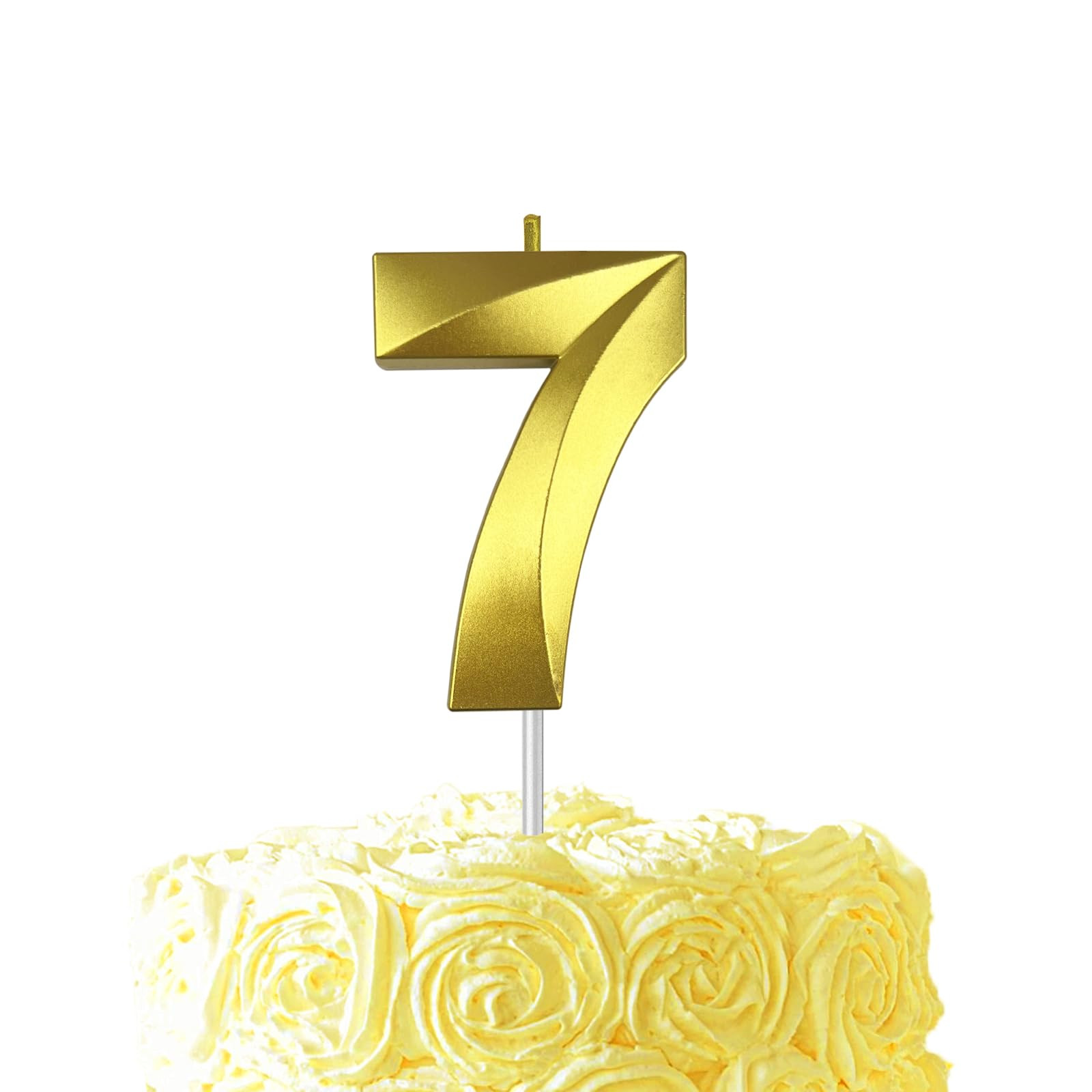 Gold Number 7 Candle, 3D Diamond 2.76 Inch Number Birthday Cake Candles for Wedding Anniversary D... | Amazon (US)