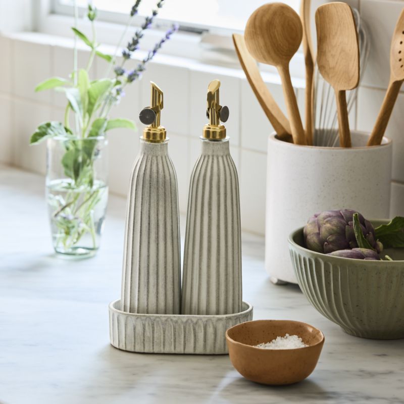 Carmel Ceramic Cruet Set with Tray by Gaby Dalkin | Crate & Barrel | Crate & Barrel