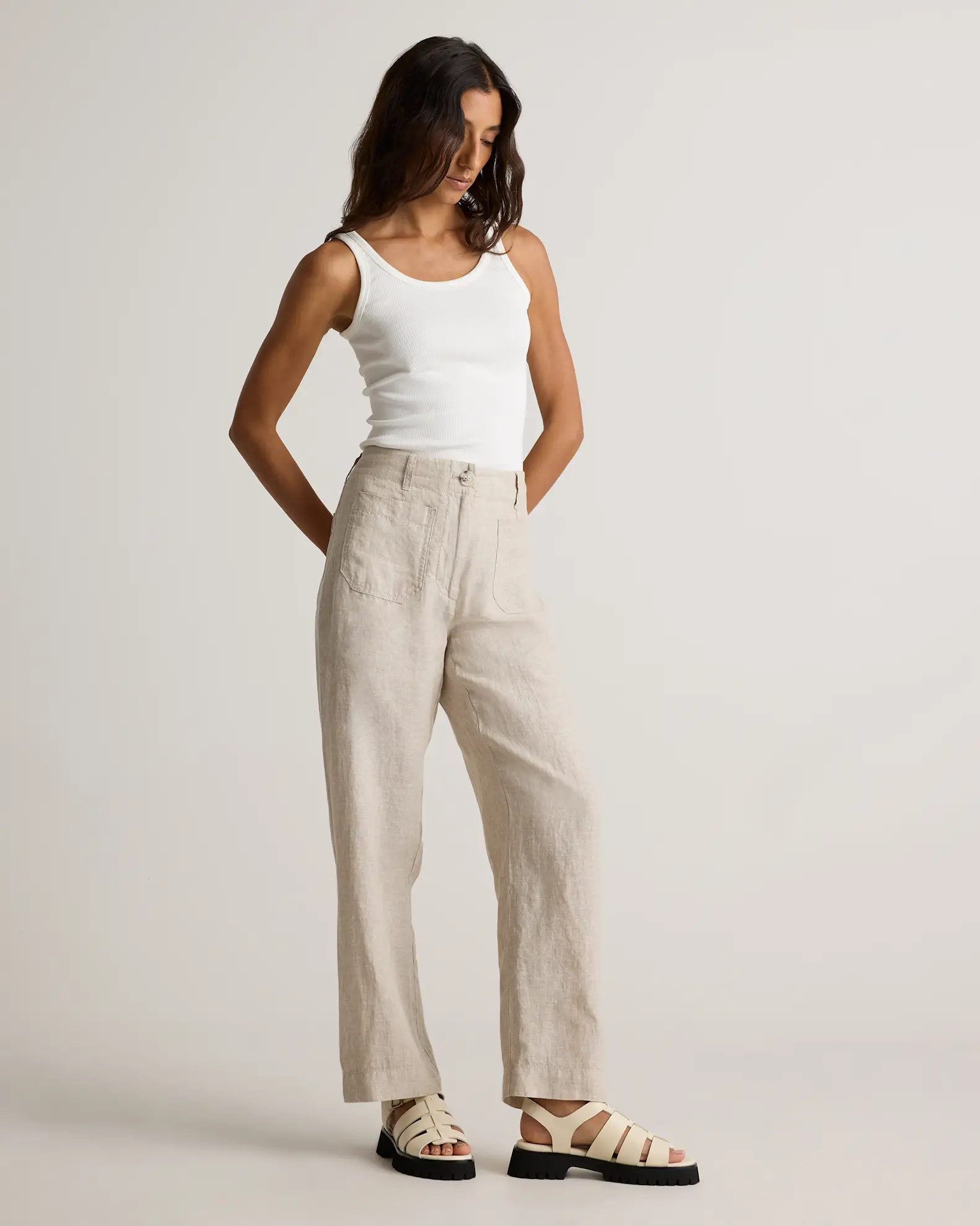 100% European Linen Patch Pocket Wide Leg Pants in Flax | Quince