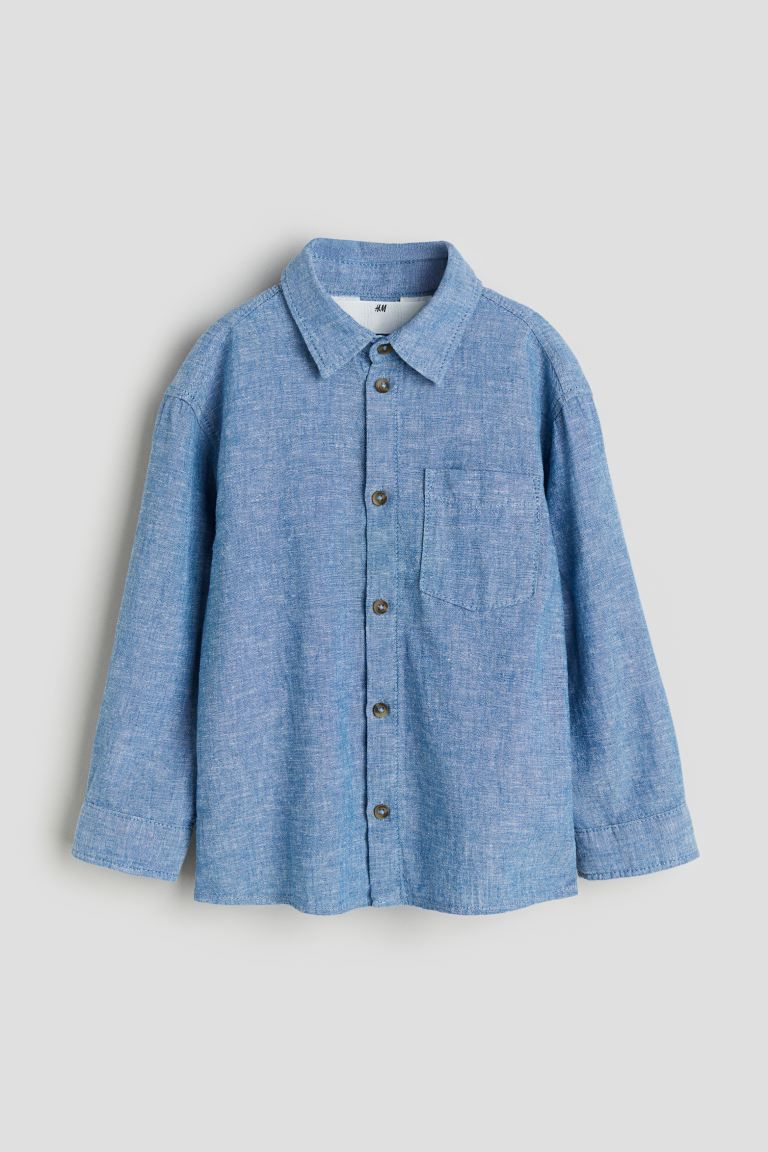 Linen-blend Shirt - Blue melange - Kids | H&M US | H&M (US + CA)