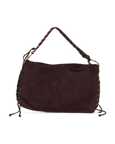 Made In Italy Suede Shoulder Bag With Grommets And Laces | TJ Maxx