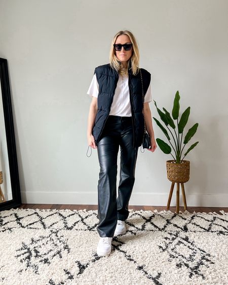 Tee: Medium
Puffer vest: XS/S
Leather pants are Zara and cannot be linked, but I sized up to a size 6/28.

Fall outfits. Winter outfits. Casual outfits. Puffer vest. Leather pants. Minimalist style. 

#LTKSeasonal #LTKunder50 #LTKunder100