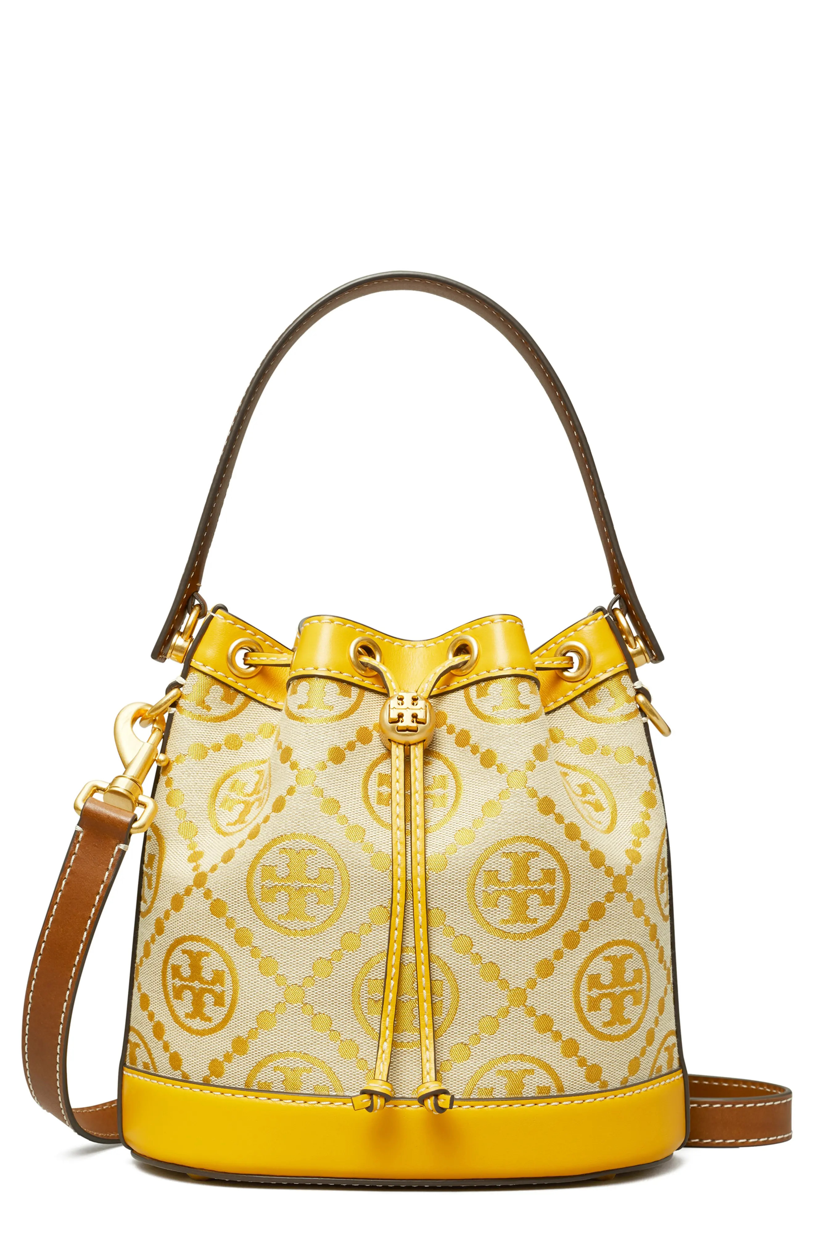 Tory Burch T Monogram Jacquard & Leather Bucket Bag - Yellow | Nordstrom