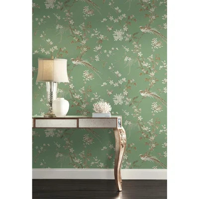 Bird And Blossom Chinoserie 27'27" Smooth Wallpaper Roll | Wayfair North America
