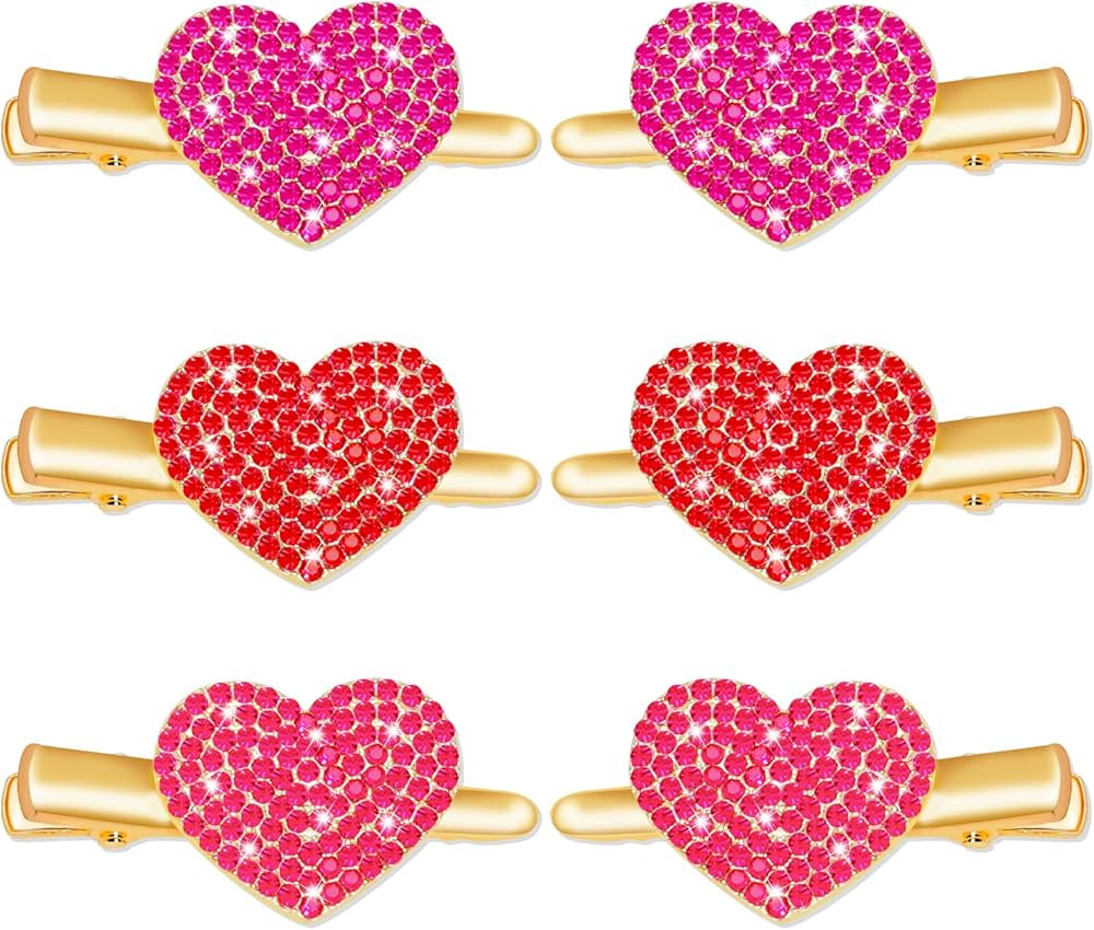 6 PCS Valentine’s Day Heart Hair Clips Glitter for Women Enamel Rhinestone Pretty Styling Hair ... | Amazon (US)