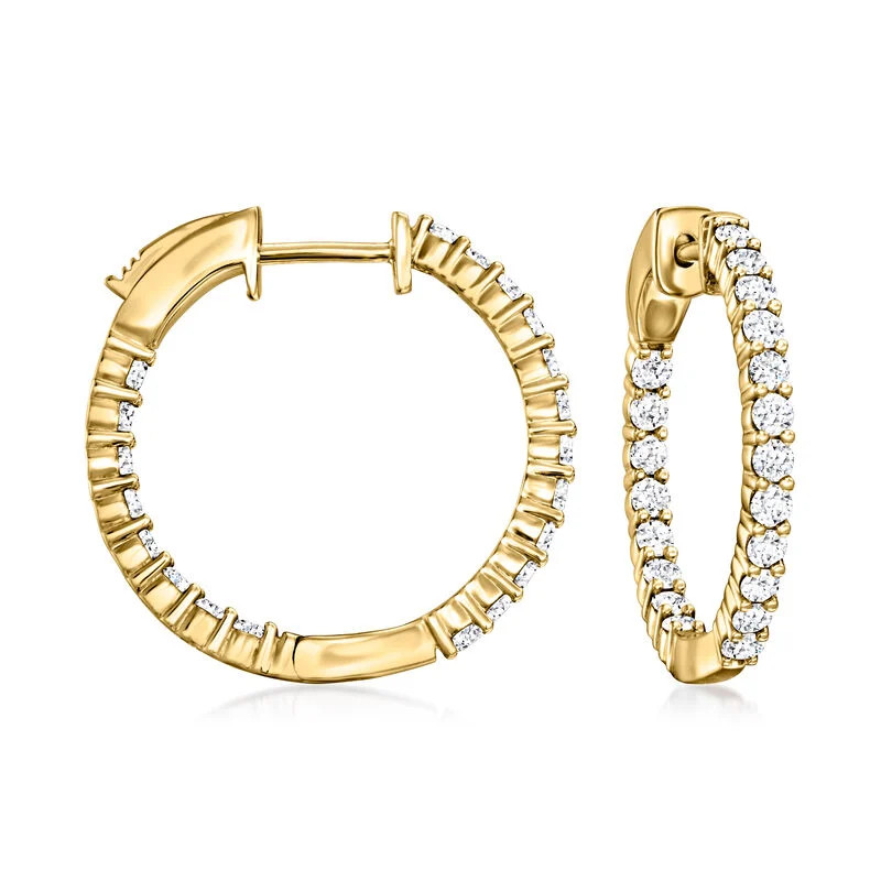 1.00 ct. t.w. Lab-Grown Diamond Inside-Outside Hoop Earrings in 18kt Gold Over Sterling. 3/4" | Ross-Simons