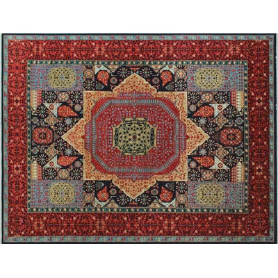 One-of-a-Kind Abrego Hand-Knotted 2010s Red/Green/Blue 9'1" x 12' Wool Area Rug | Wayfair North America