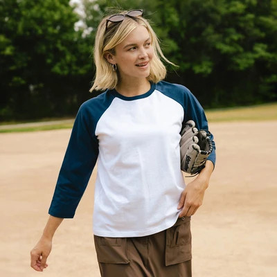 Baseball Tee, White/Navy | Albion Fit