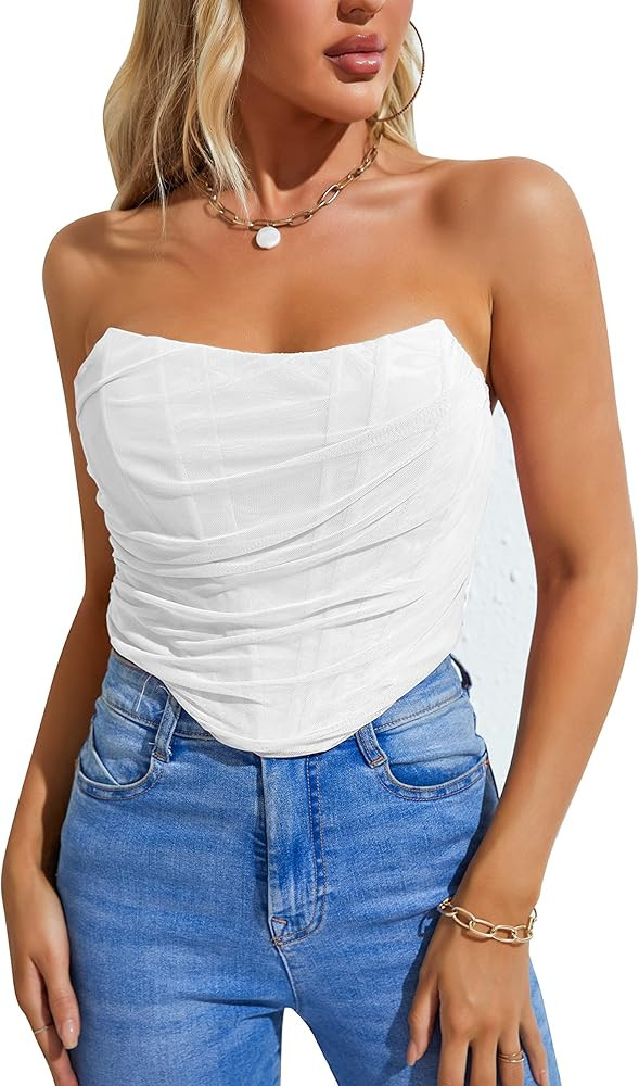 Amazon.com: ROYHON White Corset Top Womens Bustier Corset Top (White, M): Clothing, Shoes & Jewel... | Amazon (US)