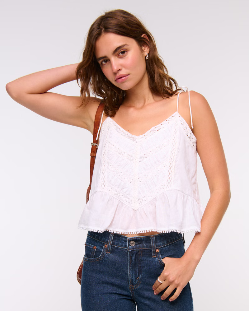 Women's Lace-Trim Tie-Strap Cami | Women's New Arrivals | Abercrombie.com | Abercrombie & Fitch (US)