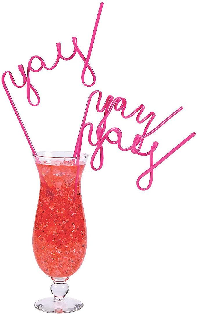 Yay Drinking Straws - Set of 6 pink cursive word crazy straws - Cheers, Bachelorette, Brunch and ... | Amazon (US)