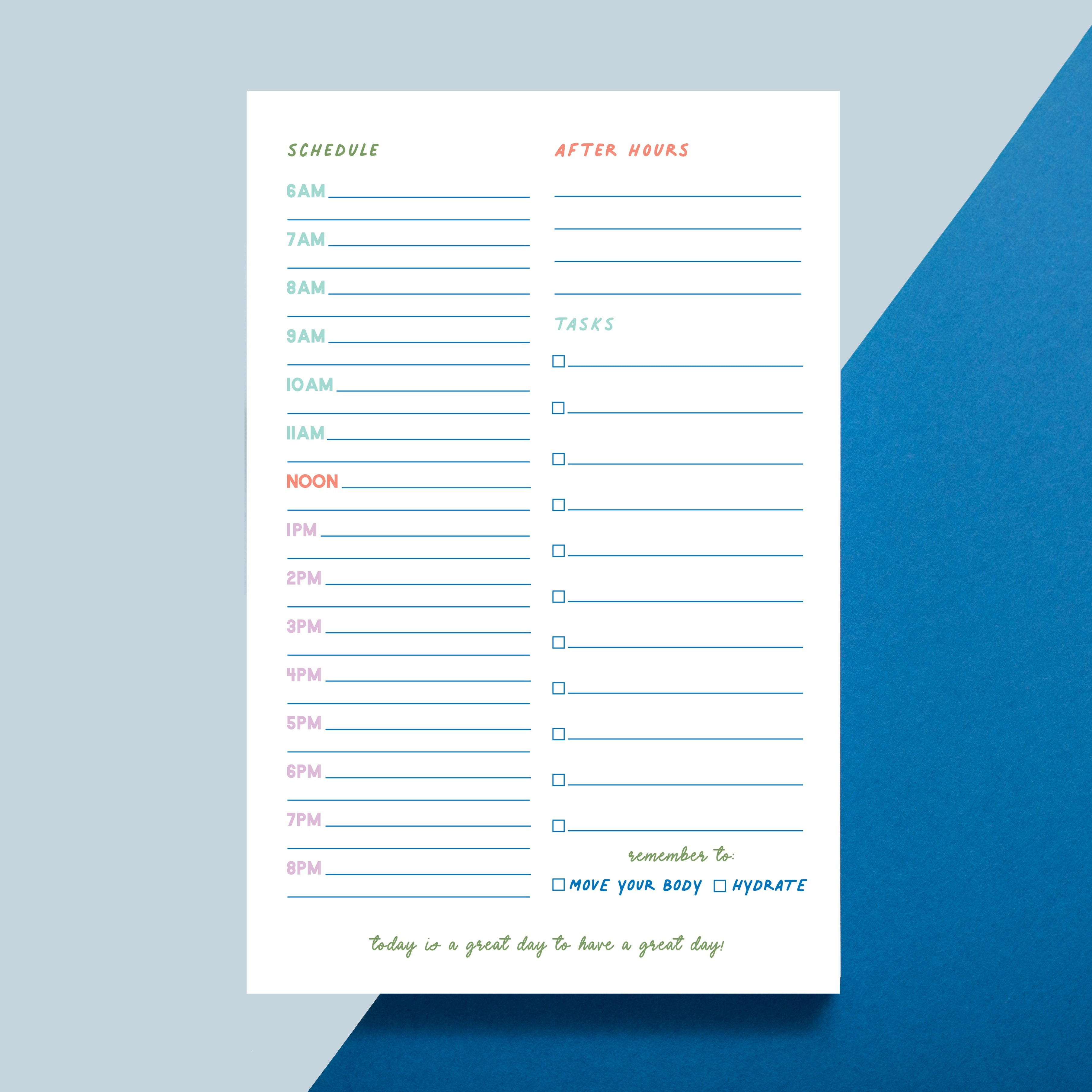 Hourly Schedule Notepad - Bright | Joy Creative Shop