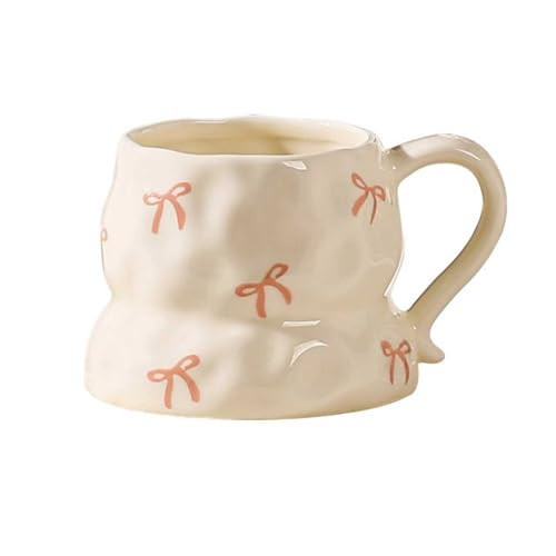 Handmade Ceramic Coffee Mug with Cute Flower Hearts Pattern Tea Cup- 11oz Unique Artistic Coffee Cup, Creative Gift for Tea, Cappuccino, and Office Use(1,Bow) | Amazon (US)