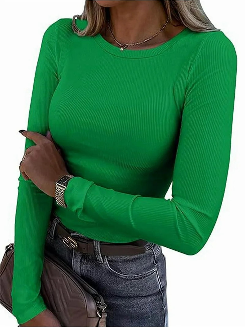 Women Long Sleeve Shirts Rib Knit Slim Fit Tops Fall Outfits Casual T-Shirt Underscrubs Layer Clo... | Walmart (US)