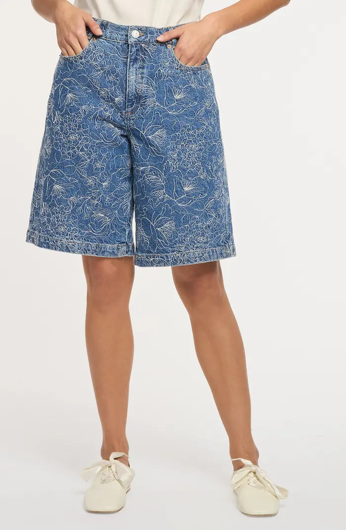 Betsy Garden Doodle Embroidered Bermuda Shorts | Nordstrom