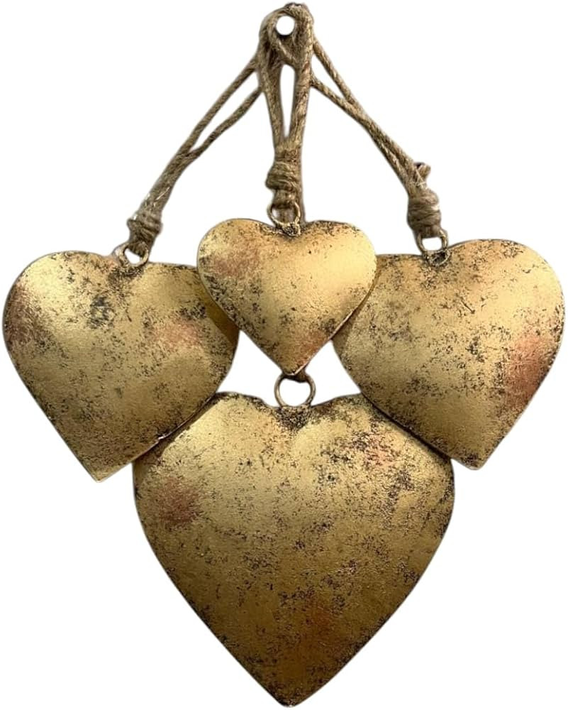 Rustic Metal Heart Wall Decor Set of 4, Antique Gold Finish, Vintage Farmhouse Hanging Art, Count... | Amazon (US)