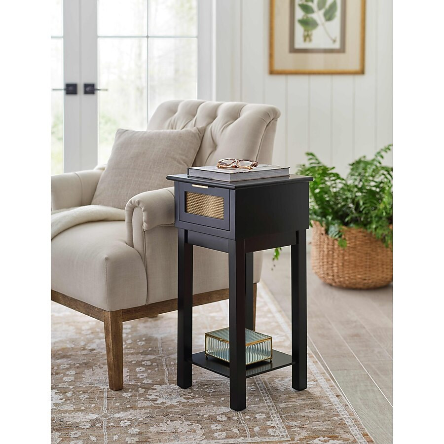 allen + roth 14-in W x 28-in H Black Wood veneer Square Casual End Table Assembly Required | Lowe's