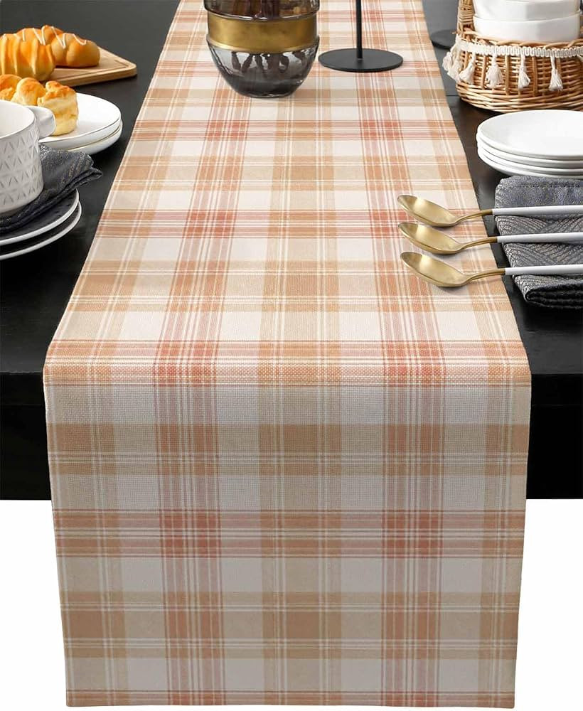 Beige Checkered Table Runner Cotton Linen 72 Inch Holiday Dresser Scarves, Plaid Elegant Farmhous... | Amazon (US)