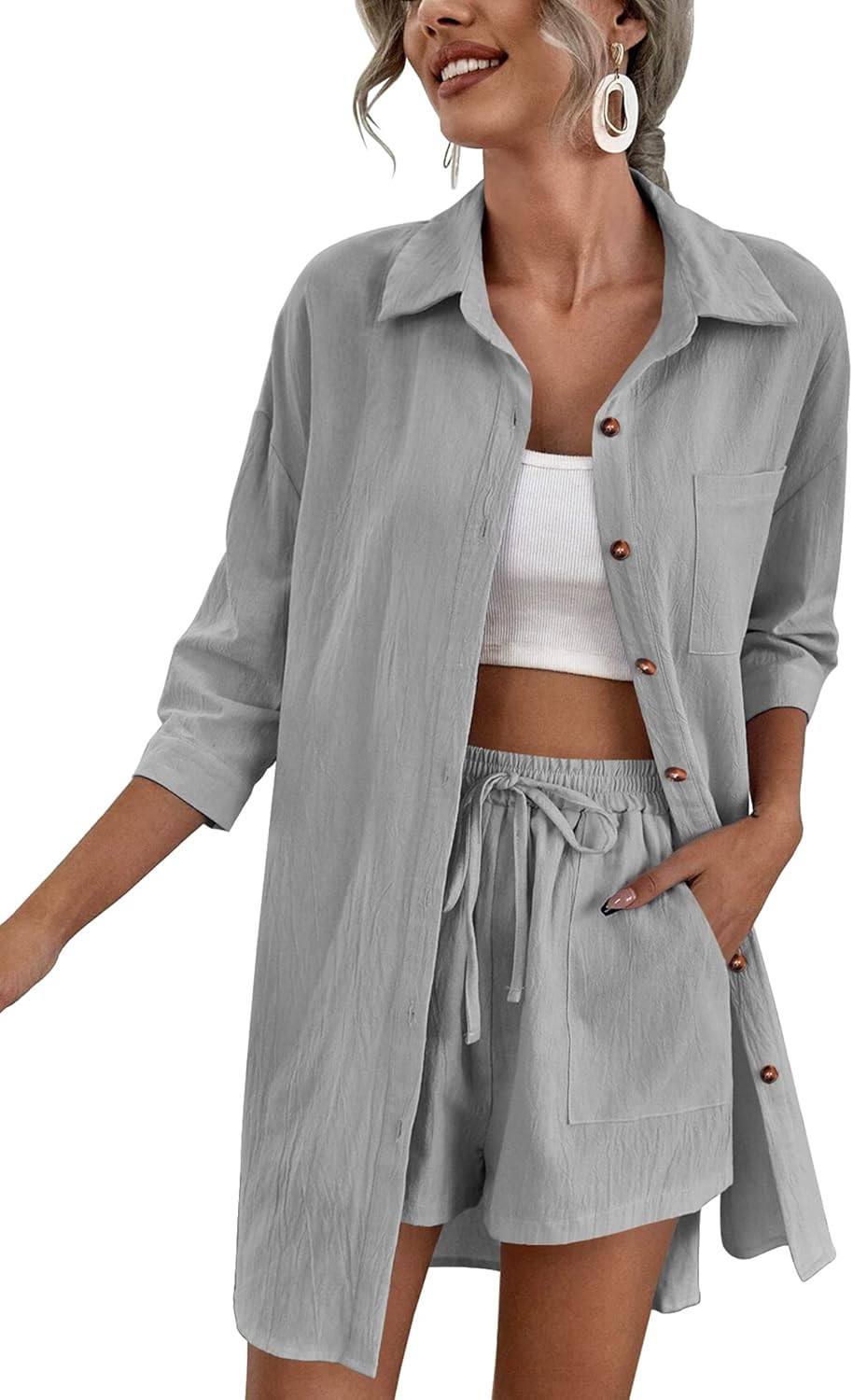 Zeagoo Women’s 2 Piece Lounge Tracksuit Outfit Sets Cotton Linen High Low Shirt and Drawstring ... | Amazon (US)