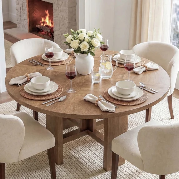 Tribesigns 47 inch Round Dining Room Table, Round Kitchen Table for 6, Farmhouse 47" Dinner Room ... | Walmart (US)