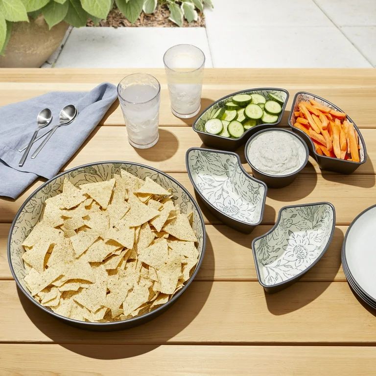 Better Homes & Garden Bamboo Melamine Chip and Dip Serving Tray, Botanical and Linen Print | Walmart (US)