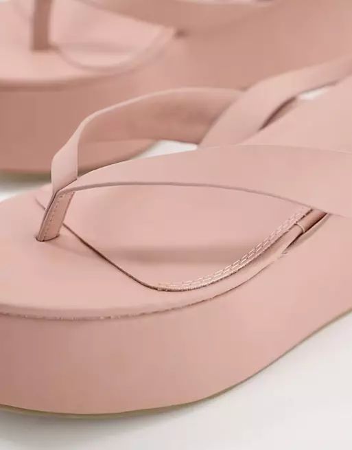 ASOS DESIGN Theme toe thong flatform sandals in blush | ASOS (Global)