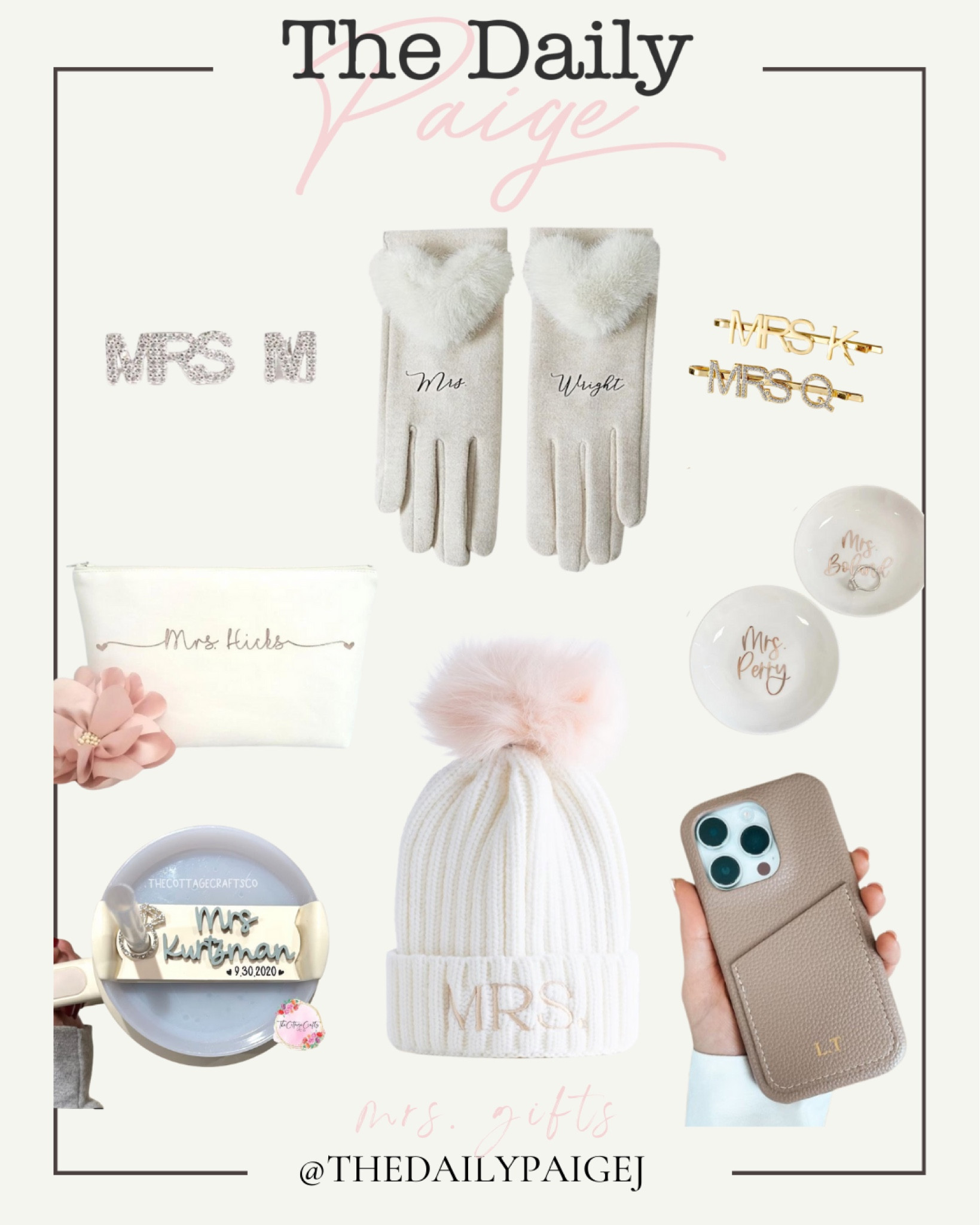 Have a bride in your life you’re shopping for? Or maybe you’re a bride and you’re looking for something to take on your bachelorette like a cute Mrs winter hat or custom last name gloves. These bride to be gifts would be perfect from Mrs. Earrings to Stanley cup Mrs. Decals. There are so many cute gifts to get someone who just got engaged or is soon getting married. 

Bride to be, Mrs. gifts, bridal shower gifts, bachelorette gifts, Mrs. Ring dish 

#LTKwedding #LTKfindsunder50 #LTKstyletip