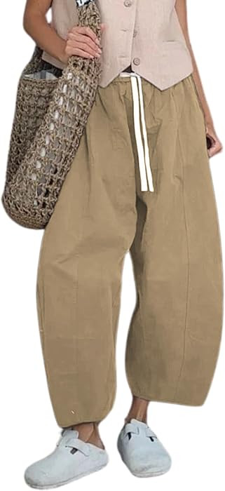 Xiaoxuemeng Women's Wide Leg Barrel Pants Drawstring Elastic Waist Pants | Amazon (US)