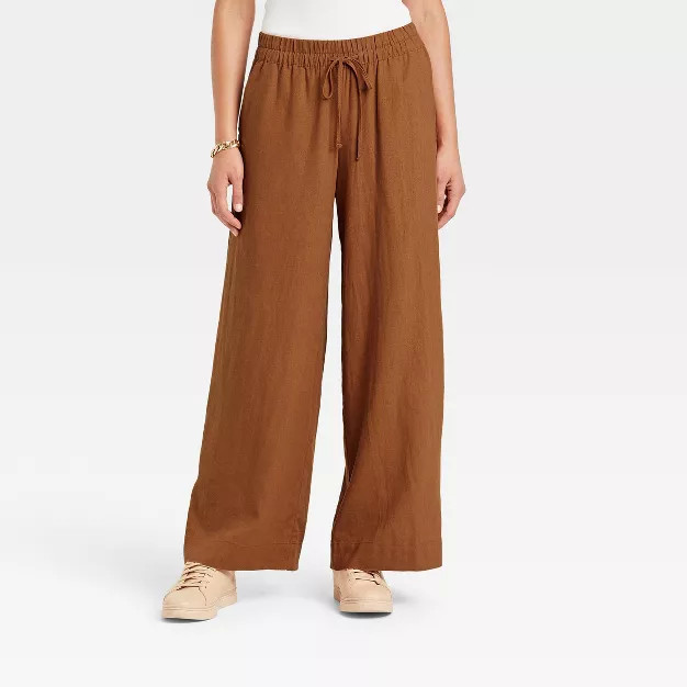 Women's High-Rise Wide Leg Linen Pull-On Pants - A New Day™ | Target